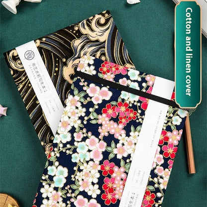 Feiluniao watercolour notebook with fabric cover, 185mm length, open to show paper for painting.
