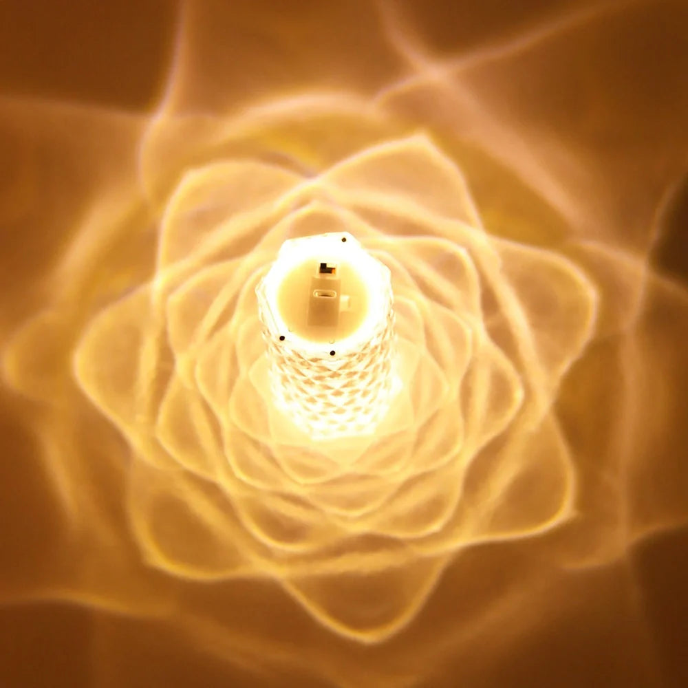 Clear acrylic table lamp with rose petal pattern, 12.2cm height, LED lighting