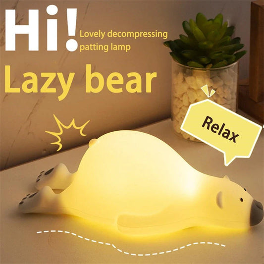 Cute bear-shaped silicone night light with adjustable brightness for children's bedrooms