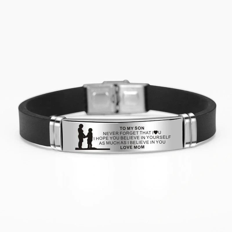 Engraved stainless steel silicone bracelet with personalized charms