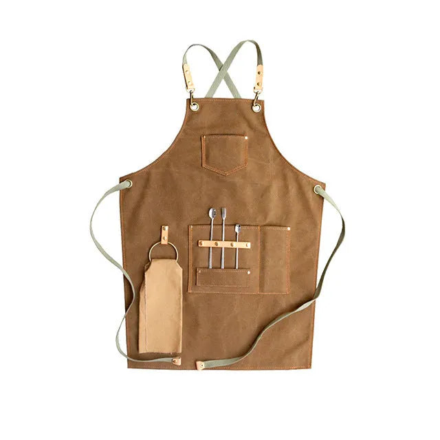 Canvas cross-strap apron in solid colour for baking and work protection