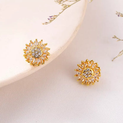 Sunflower stainless steel jewelry set with zircon accents, including necklace, ring, and earrings