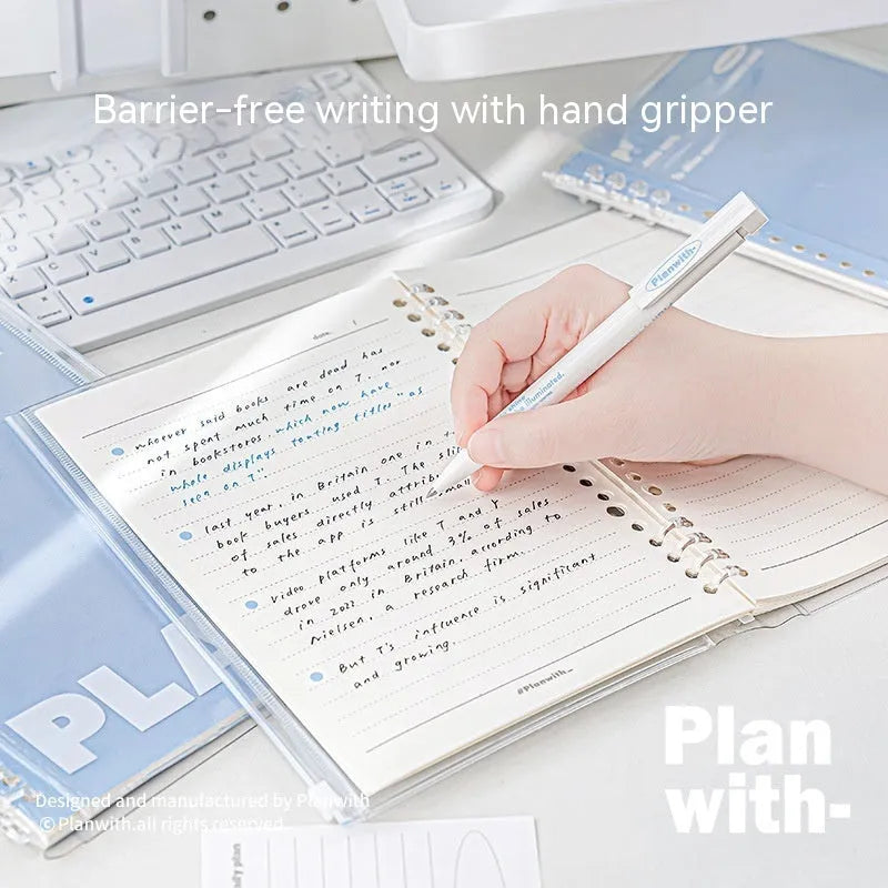 A5 PVC notebook storage organiser with clear front window in white or blue colour