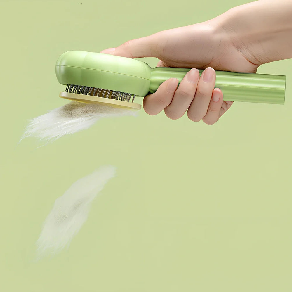 Sunflower design pet comb with stainless steel needles and one-click hair removal button