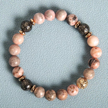 Haematite Spacer Zebra Beaded Bracelet with pink zebra pattern and natural stone powder