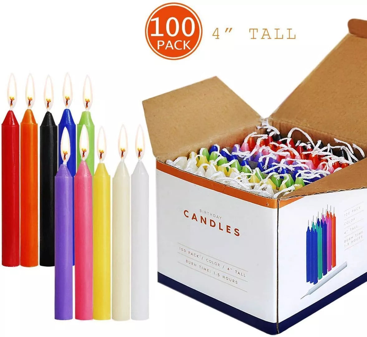 100 pack of colorful smokeless and tasteless birthday candles for clean celebrations