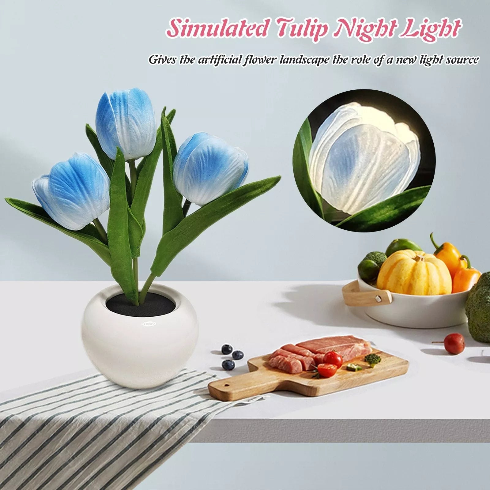 LED Tulip Night Light in ceramic pot with warm glow for home decoration