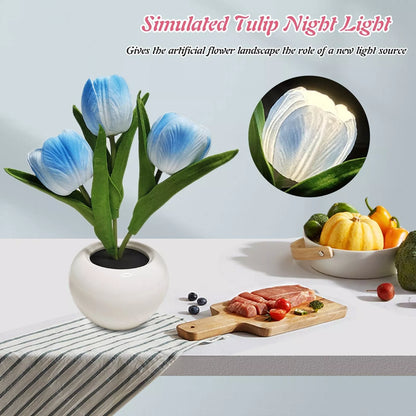 LED Tulip Night Light in ceramic pot with warm glow for home decoration