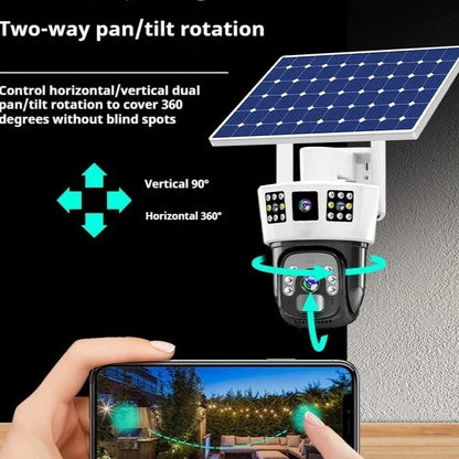 Solar binocular three-screen surveillance camera for outdoor security monitoring