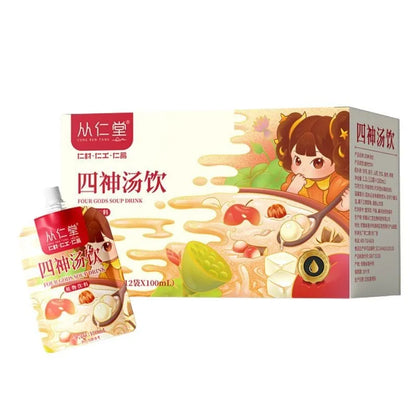 Box of children's spleen and stomach herbal tea decoction with twelve 100ml bags showing traditional Chinese medicine ingredients