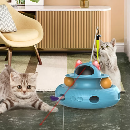 Self Hi automatic cat teaser toy in ABS plastic with infrared laser, USB rechargeable 1200mAh battery, 19.9cm size, feather and ball set