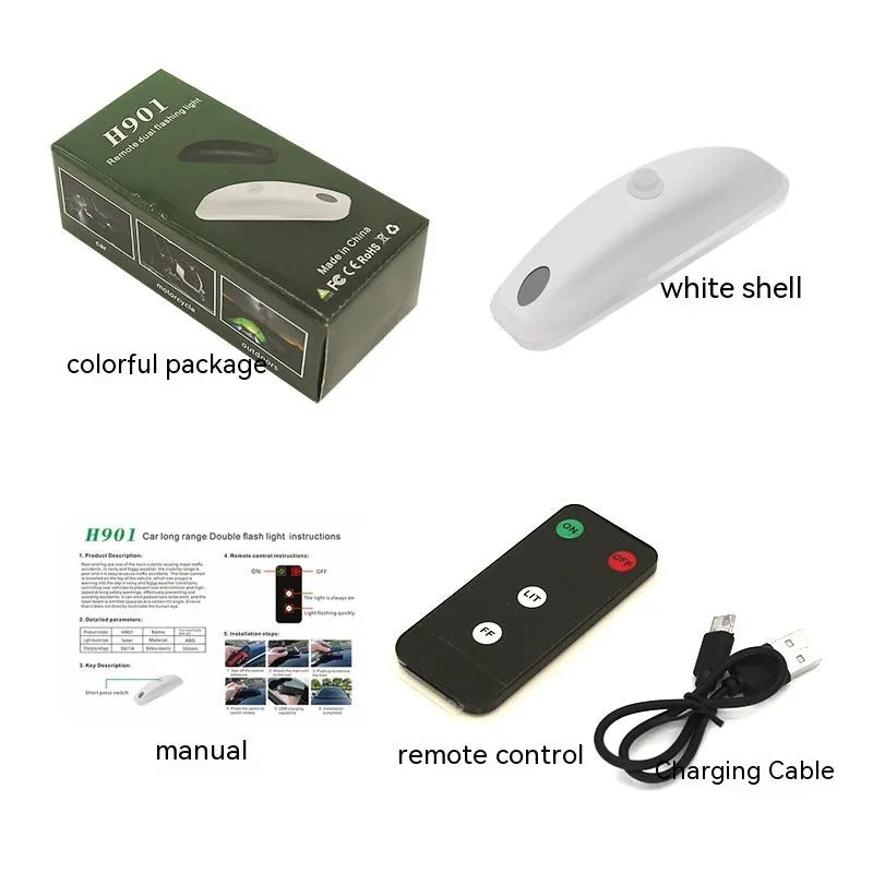 Remote control car strobe light unit with compact 14x6x5cm dimensions in black or white colours