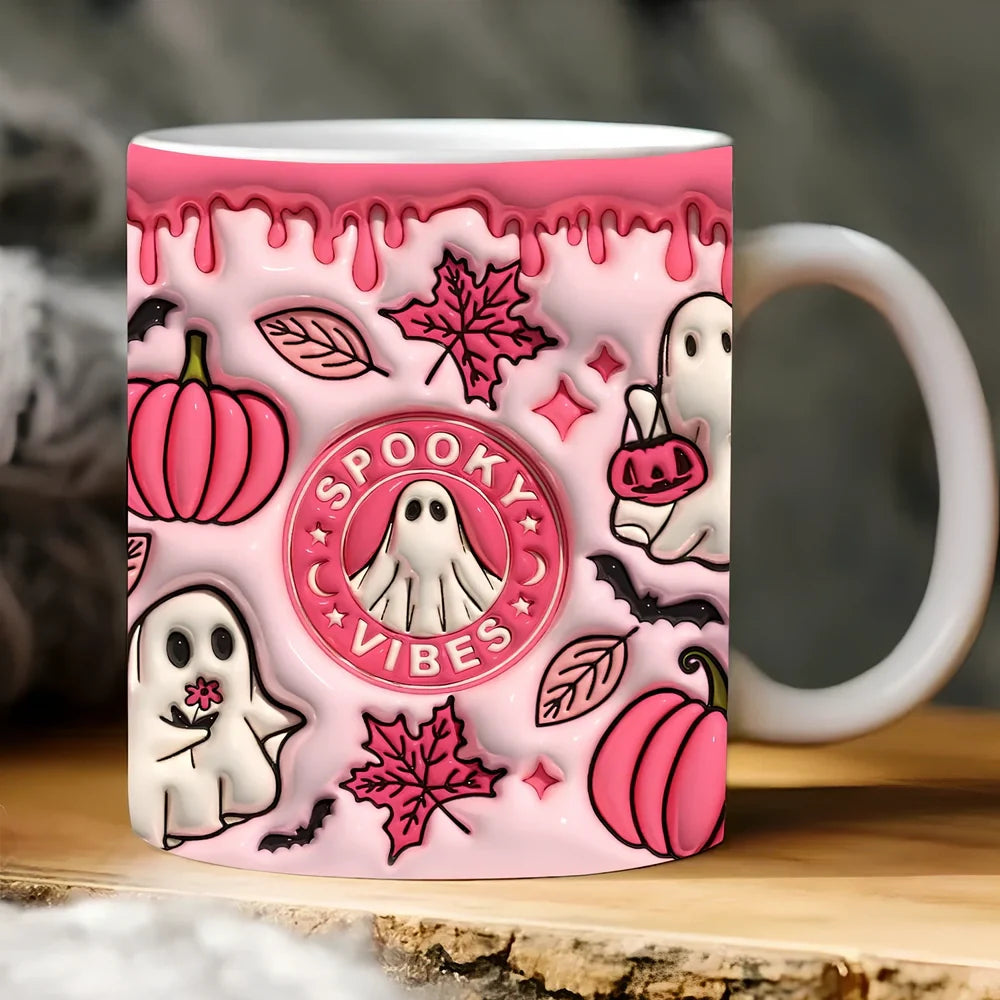 Halloween pumpkin design ceramic coffee mug with 350ml capacity and porcelain construction