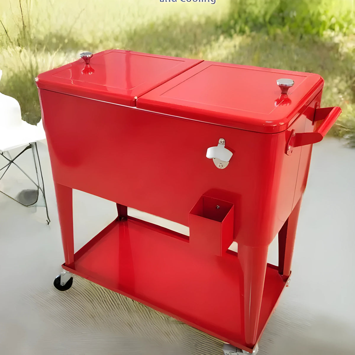 Red outdoor insulated trolley with iron and PP construction and 750ml capacity