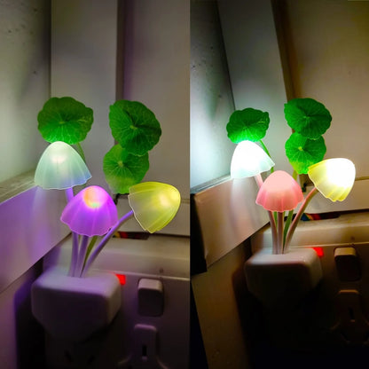 Color-changing LED mushroom night light with automatic sensor for home use