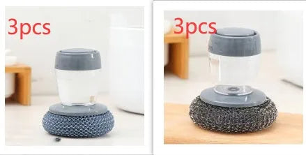 Black and gold kitchen palm brush with soap dispenser for scrubbing stoves and tiles