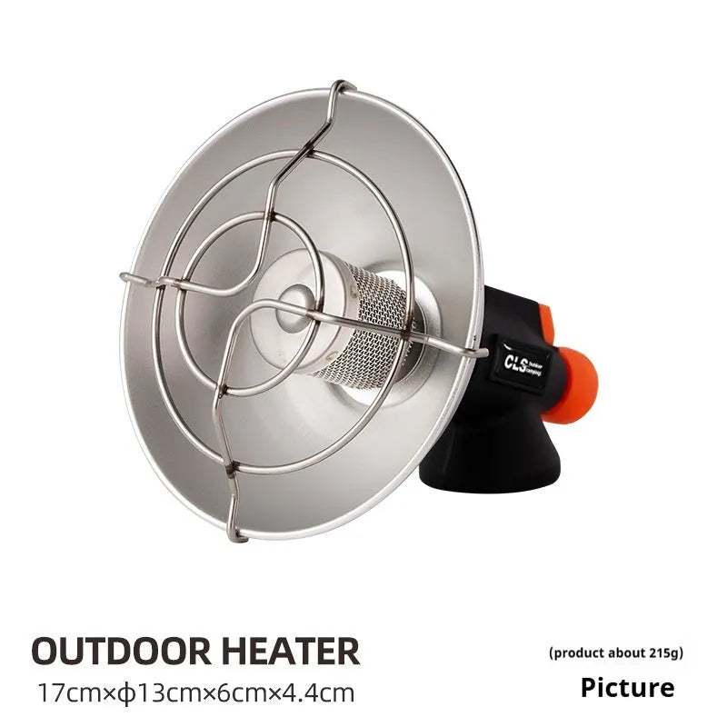 Black and orange portable outdoor heating stove with automatic press ignition for camping, weighing 215g