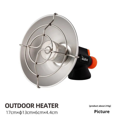 Black and orange portable outdoor heating stove with automatic press ignition for camping, weighing 215g
