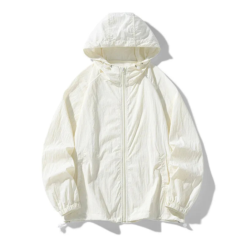 Loose-fit thin nylon sports jacket shown in a colour option, suitable for outdoor leisure wear.