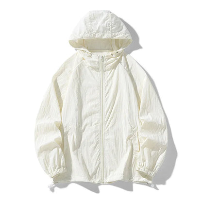 Loose-fit thin nylon sports jacket shown in a colour option, suitable for outdoor leisure wear.