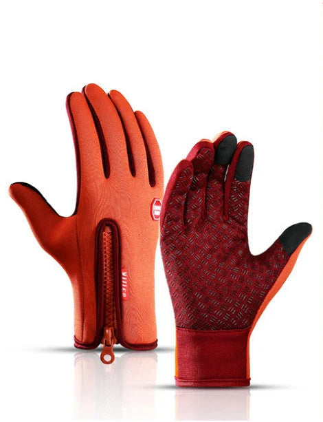 Premium touchscreen motorcycle winter gloves with fleece lining, available in multiple colors and sizes