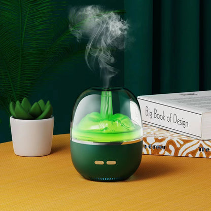Ultrasonic aromatherapy humidifier with color-changing LED lights, compact and sleek design for home or office use