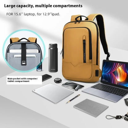 Lightweight men's polyester commuter backpack with USB charging port in multiple colour options.
