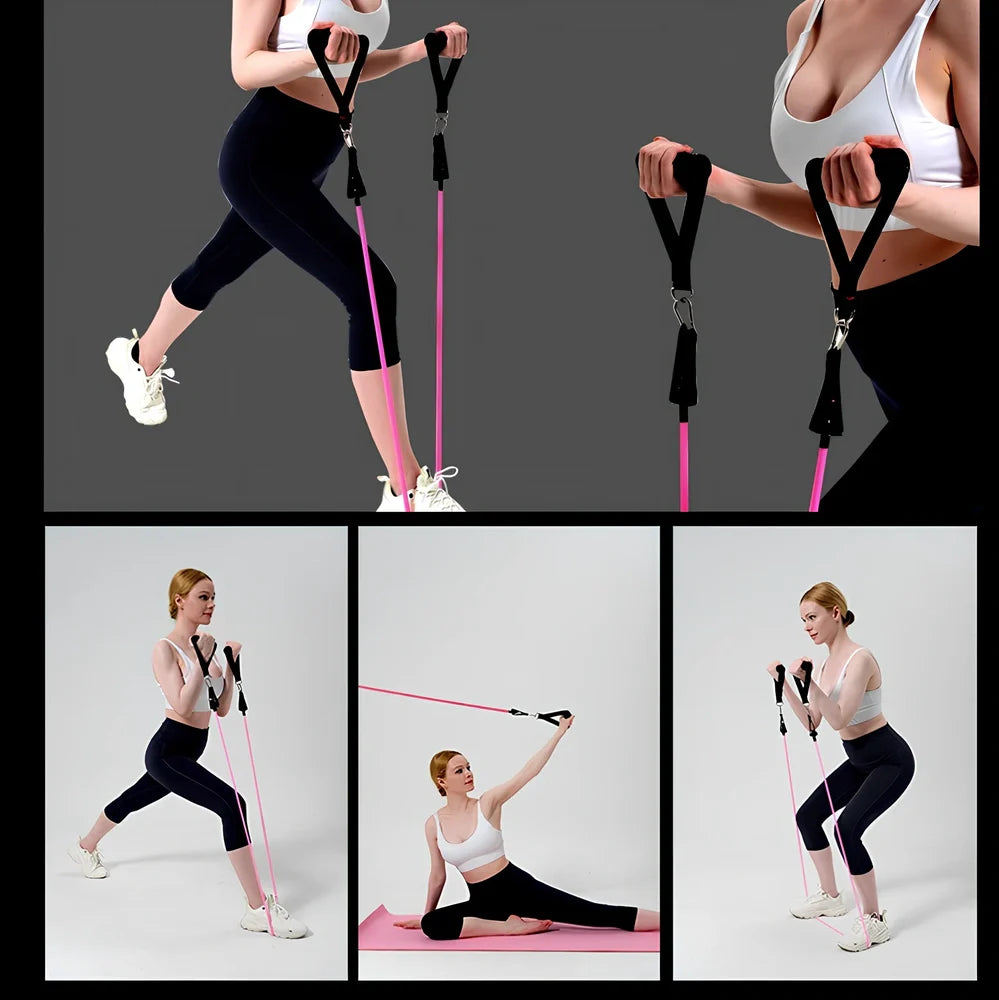 Bodhi Stick Set with latex tension bands, tension bars, and storage bag for resistance training