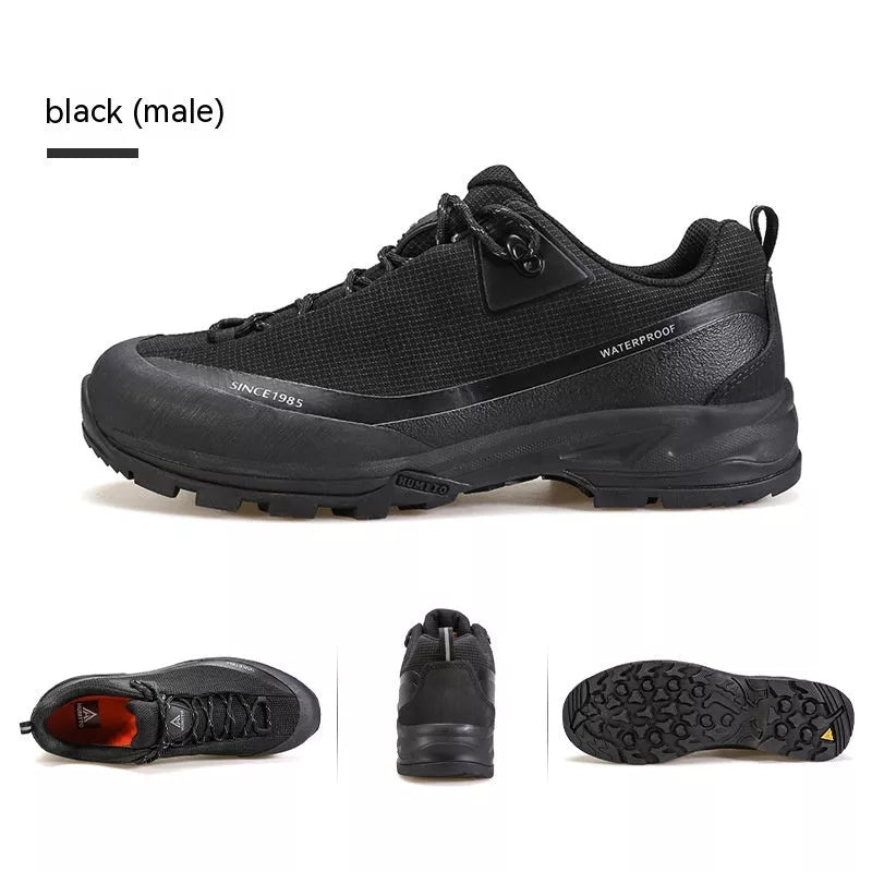 Men's low-top mountain climbing shoes with non-slip rubber sole and breathable leather mesh upper
