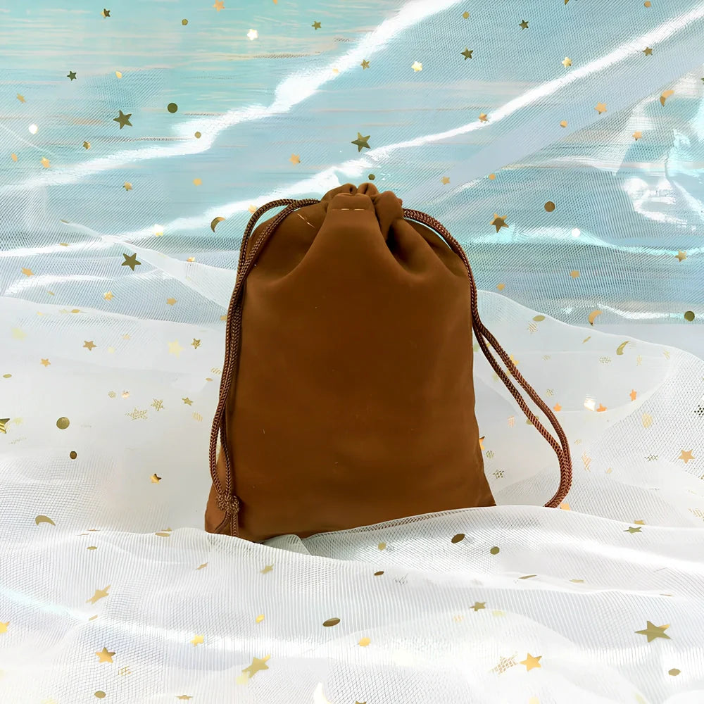 Multi-colour flannel jewellery storage bags in sizes 5x7cm to 20x30cm with gold drawstring and lining