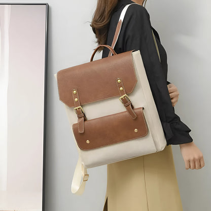 Korean style retro backpack in black colour showing soft PU material and simple design