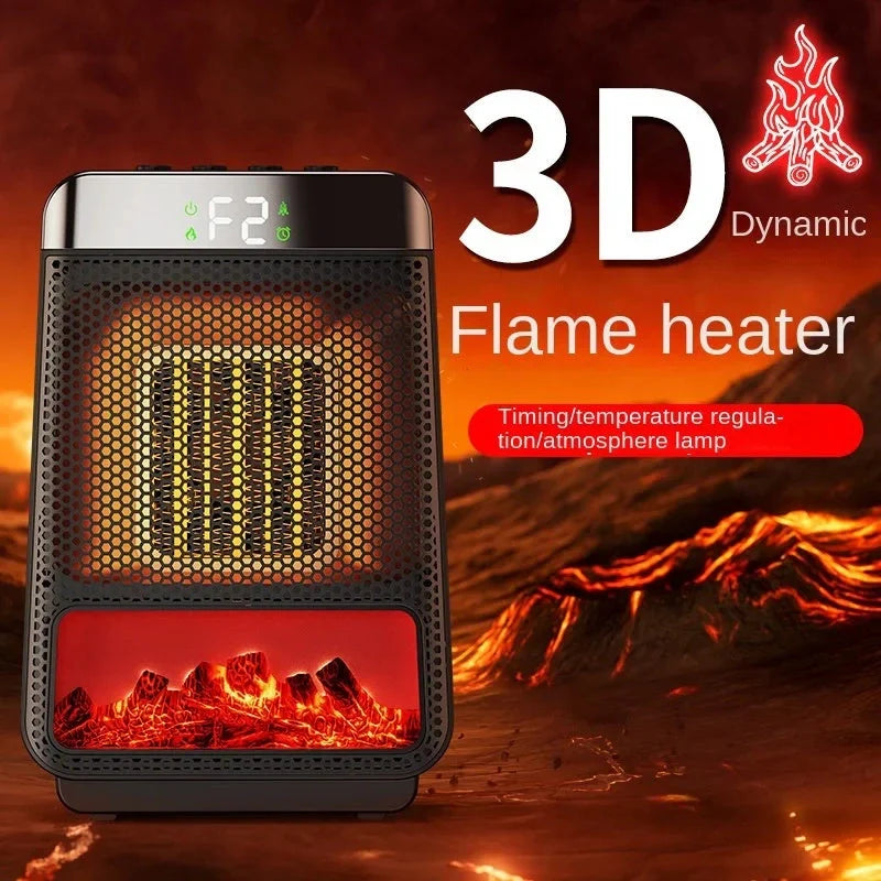 1500W portable fan heater with 3D dynamic flame effect and PTC ceramic heating