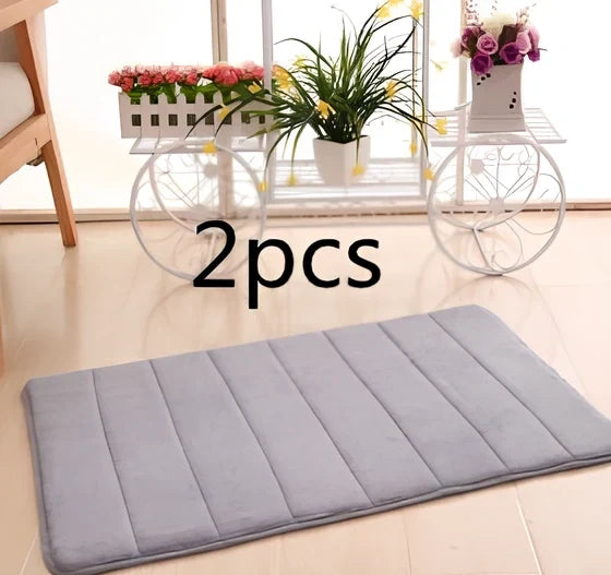 Memory foam bathroom carpet with coral fleece surface and non-slip latex backing in beige colour