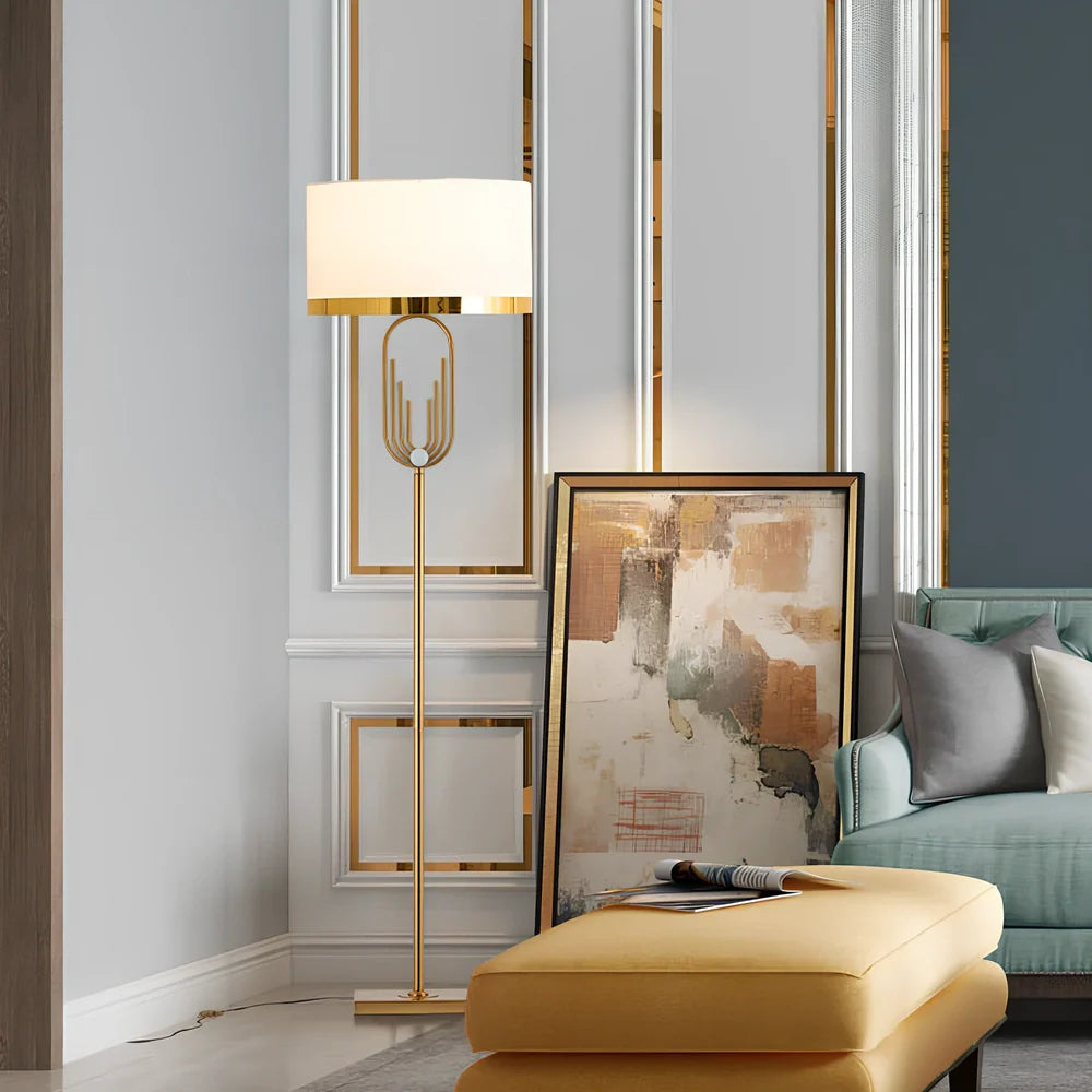 Modern vertical floor lamp with adjustable height for reading, iron body with fabric shade