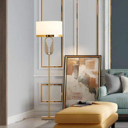 Modern vertical floor lamp with adjustable height for reading, iron body with fabric shade