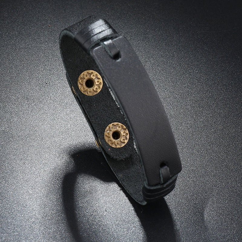 Adjustable leather bracelet with unique light board feature in light brown, black, and dark brown options.