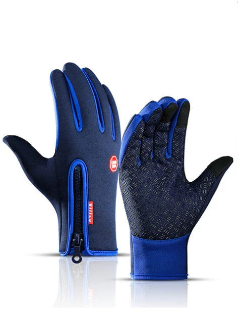 Premium touchscreen motorcycle winter gloves with fleece lining, available in multiple colors and sizes