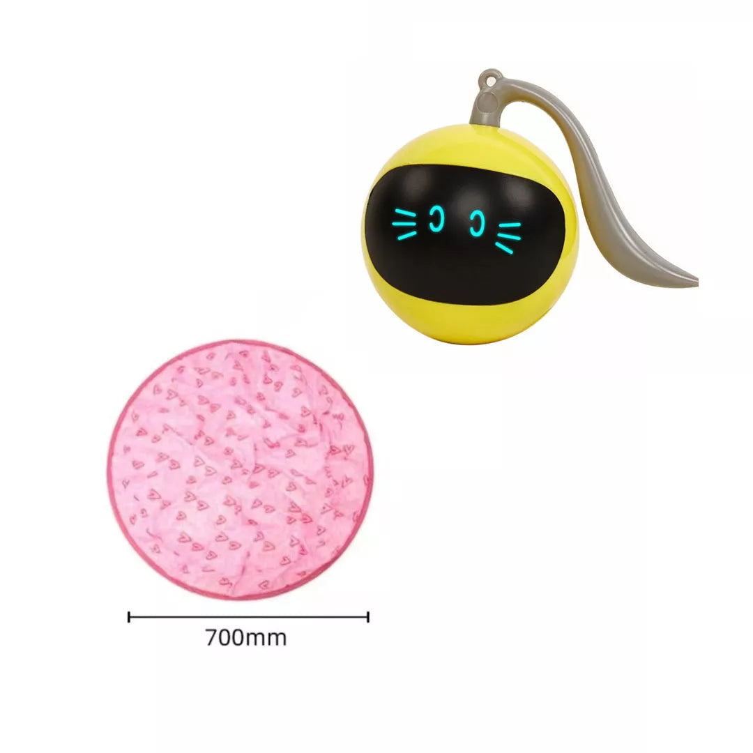 Automatic electric motion cat toy with pink nylon cover and ball