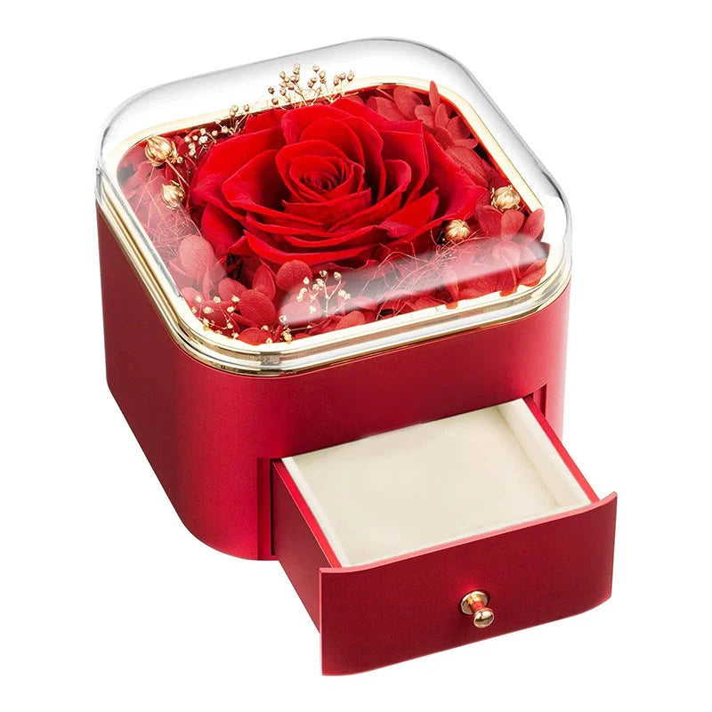 Valentine's Day Rose Flower Drawer Jewelry Box in various colors