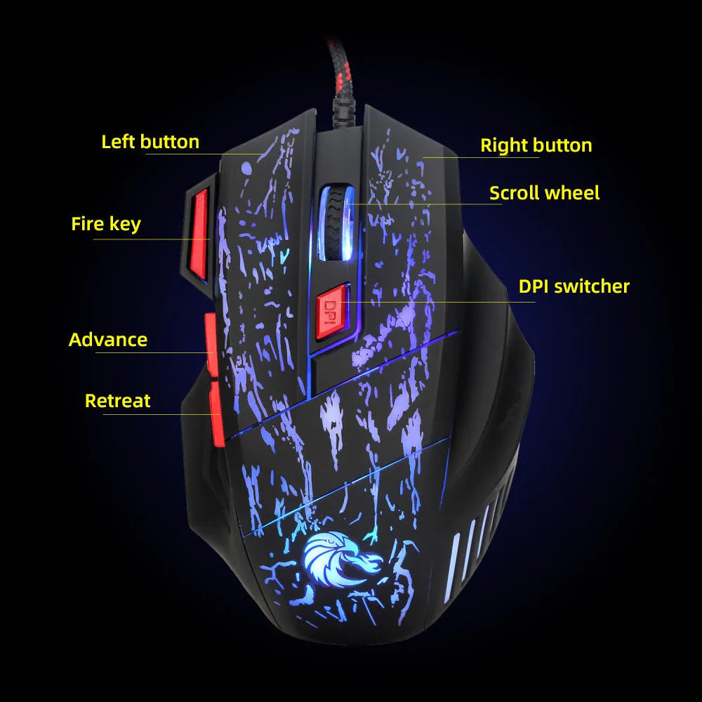 Water Crack H300BK RGB gaming mouse with colourful lighting effects and wired USB connection