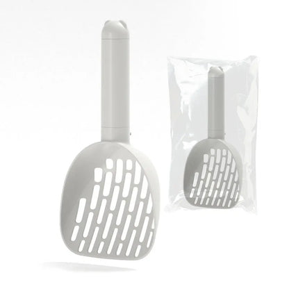 White ABS plastic cat litter scoop with storage base and hidden bag compartment