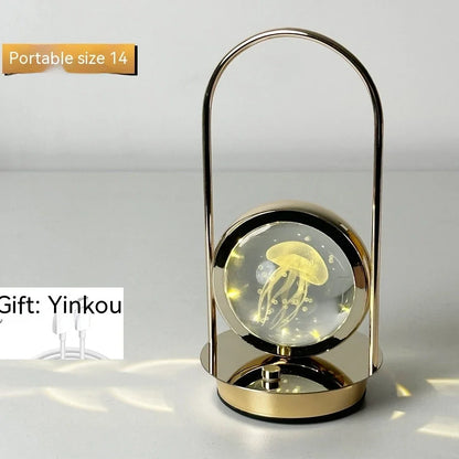 Metal portable ambience light with lantern shape measuring 11×23cm, showing touch controls and 27 colour options