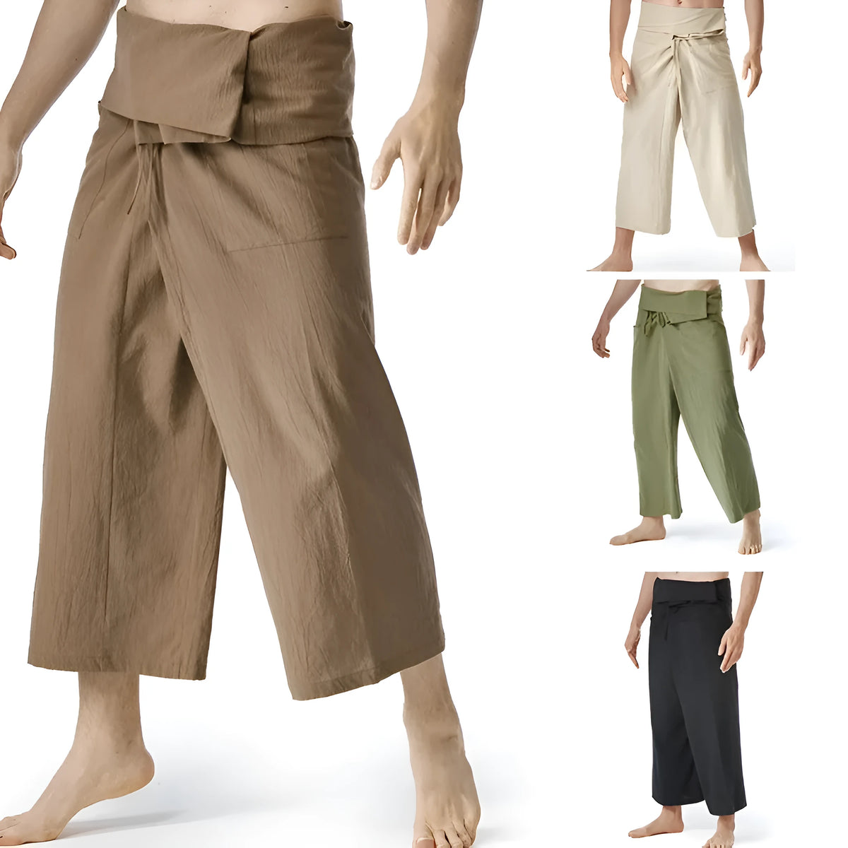 Loose harem yoga pants in solid colour with drawstring waist and straight leg, free size, linen listed