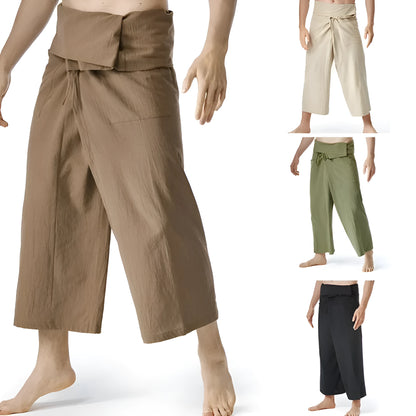 Loose harem yoga pants in solid colour with drawstring waist and straight leg, free size, linen listed