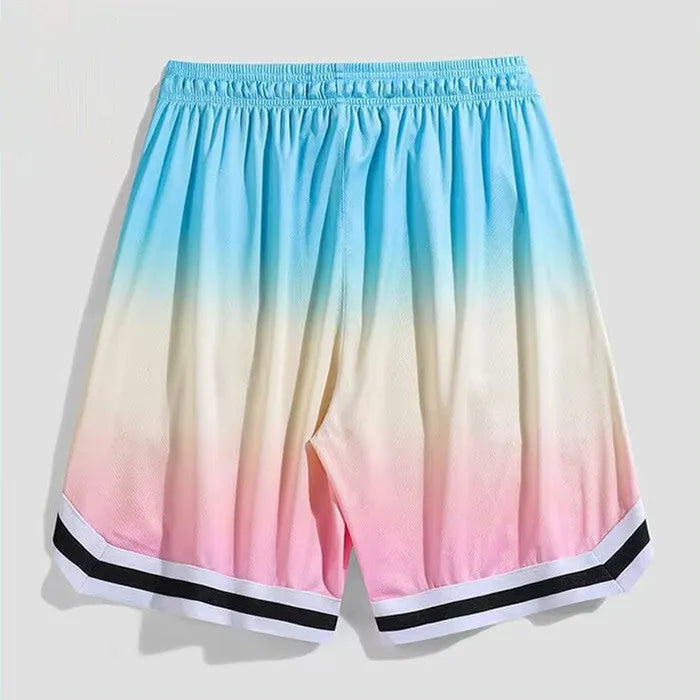 Men's gradient colour cropped trousers in loose fit, sizes M to 5XL, made from polyester.