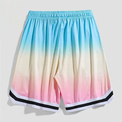 Men's gradient colour cropped trousers in loose fit, sizes M to 5XL, made from polyester.