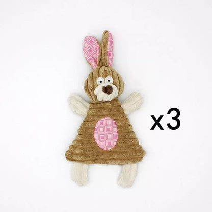 Donkey-shaped corduroy chew toy for dogs with squeaker, available in white, brown, and gray