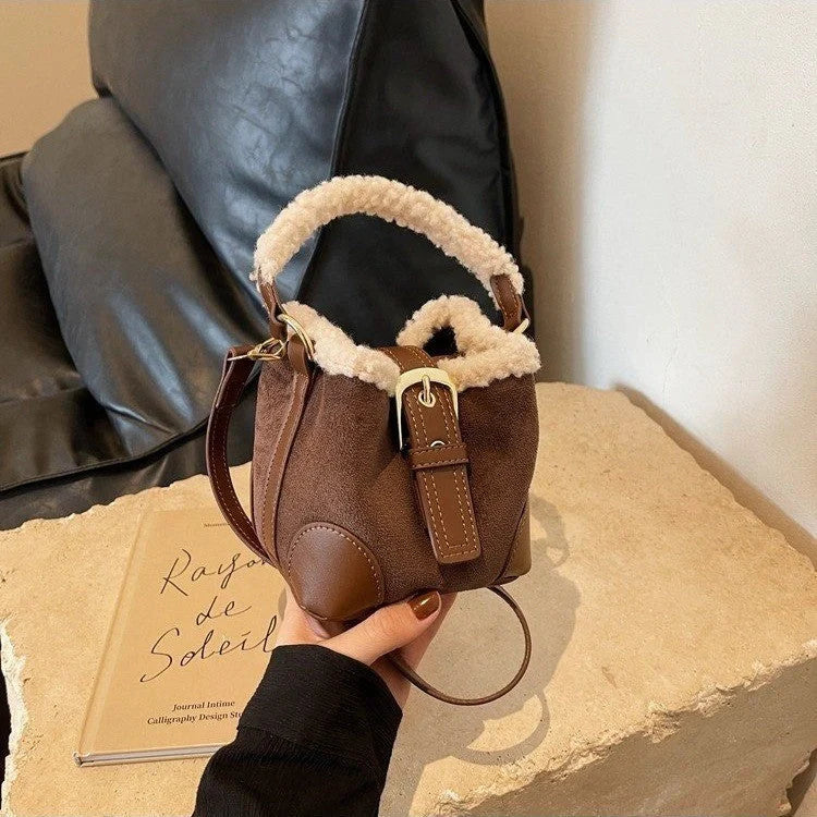Stylish women's retro plush crossbody shoulder bag in multiple colors