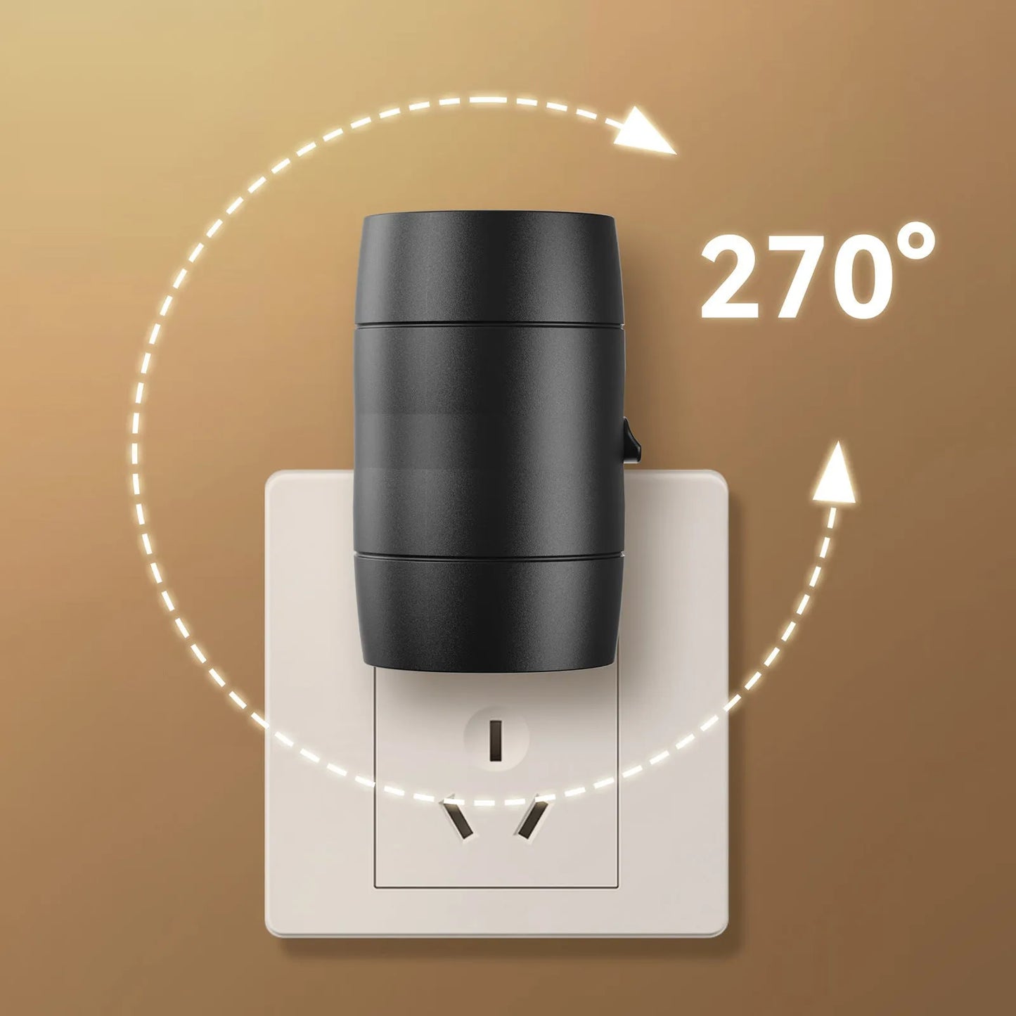 Direct plug-in bedside night lamp with adjustable brightness controls and rotating head in warm 3000K light colour