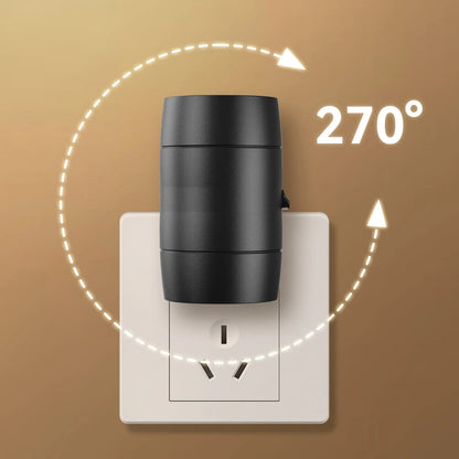 Direct plug-in bedside night lamp with adjustable brightness controls and rotating head in warm 3000K light colour